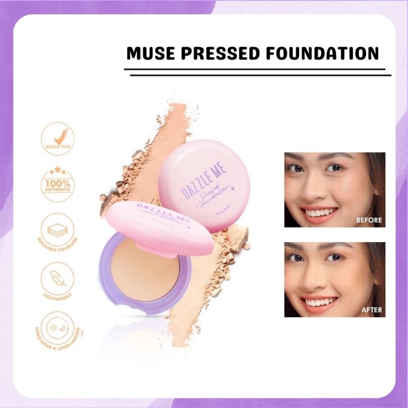 DAZZLE ME Muse Pressed Foundation | Long lasting Filter Like Blurring Matte Compact | Bedak Padat Dazzle Me