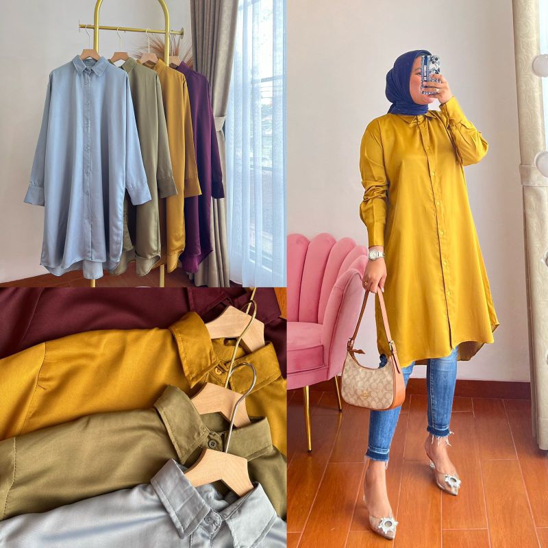 Kemeja wanita tunik, kemeja wanita lengan panjang polos