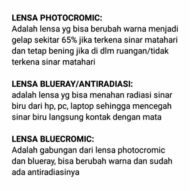 KACAMATA PHOTOCROMIC,BLUECROMIC NORMAL DAN.MINUS/CYLINDER