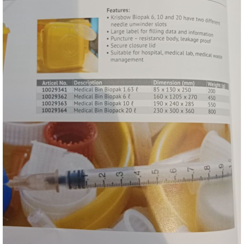 Tempat Sampah Medis Biopak 1.63L/Tempat Sampah Krisbow - Kuning