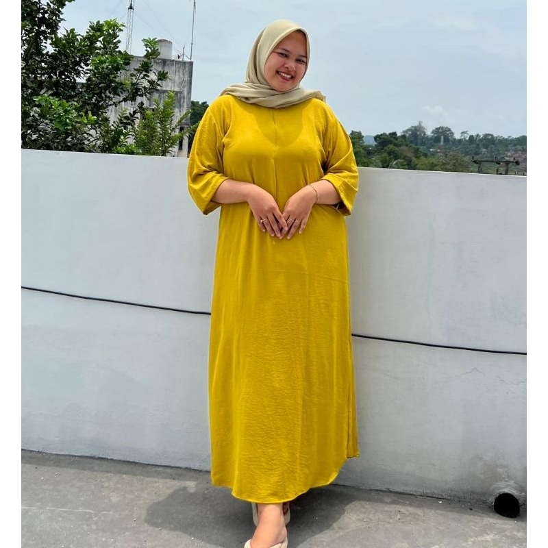 DASTER GAMIS LONG DRESS VARISHA TANGAN 3/4 CRINKLE AIRFLOW BUSUI