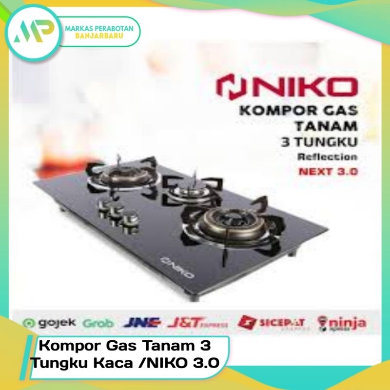 Kompor Kaca Tanam 3 Tungku /Kompor Gas Kaca NIKO 3.0 /Kompor Gas Tanam 3 Tungku