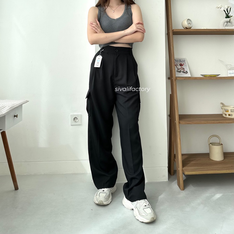 SIVALI Zoya Cargo Pants - Highwaist Loose Cargo - Celana Kargo Wanita - Baggy Pants