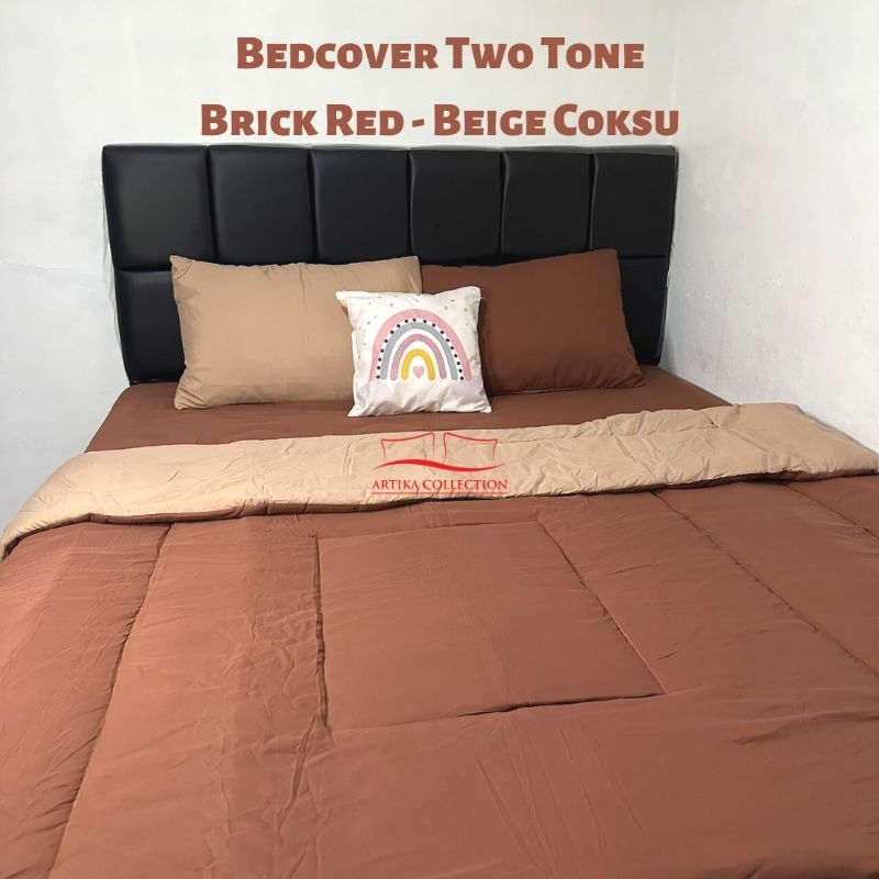 Bedcover Set Two Tone Mocca x Coffe Latte Polos Tanpa Embos Ukuran 120x200 160x200 180x200