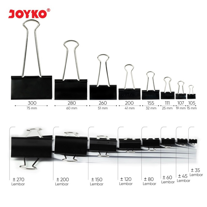 

Binder Clip Klip Penjepit Kertas JOYKO No. 105 107 111 155 200 260