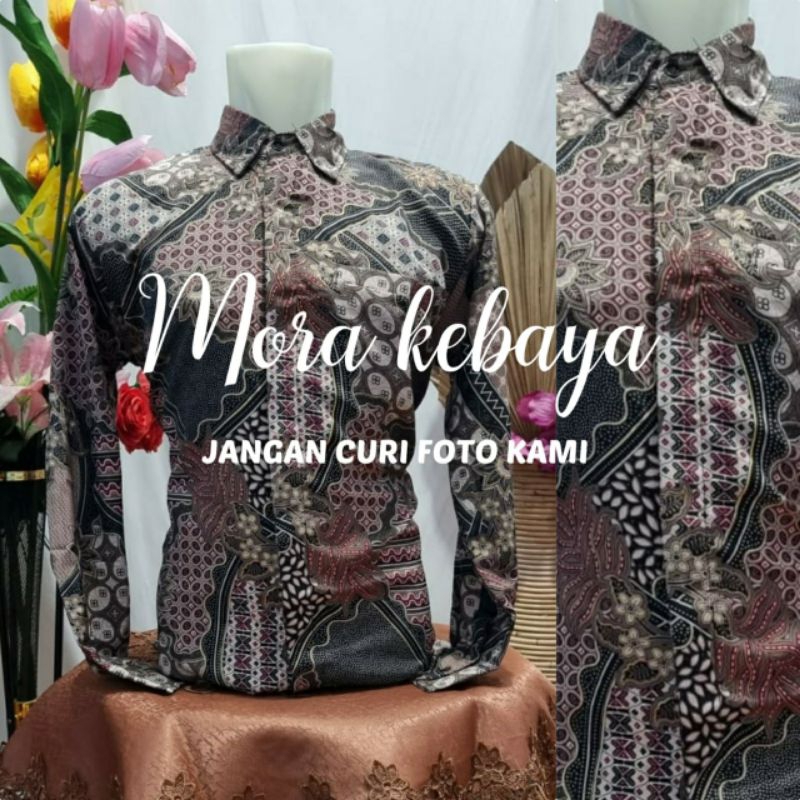 Batik pria lengan panjang/kemeja batik/coin maroon