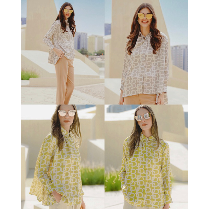 Benang jarum monogram pleated shirt - mustard