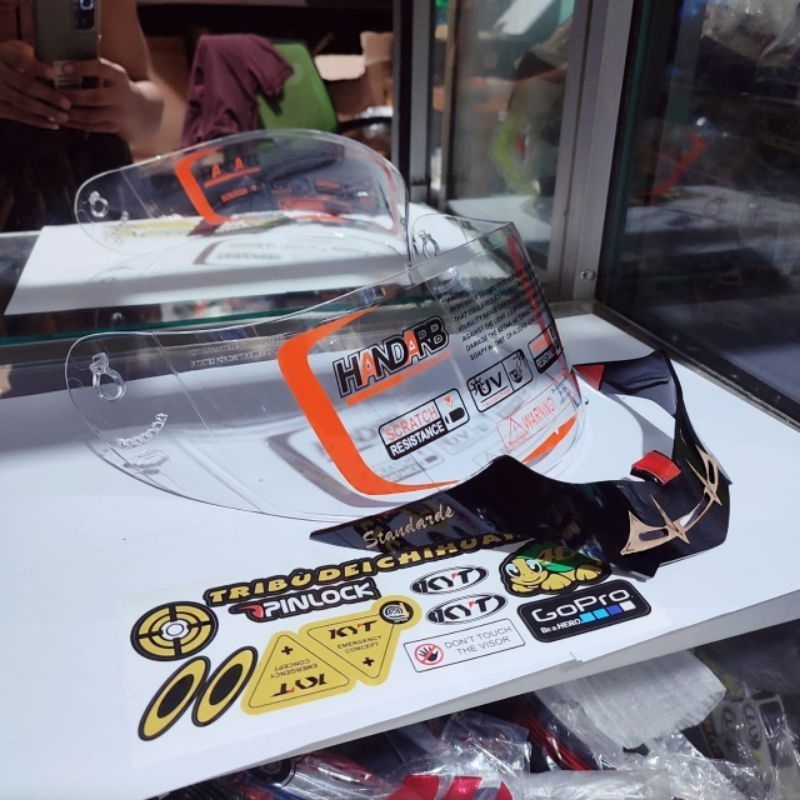 COD ⭐paket flat visor KYT Rc7 iridium gold /KYT k2r/ kyt r10 + spoiler KYT / gratis stiker