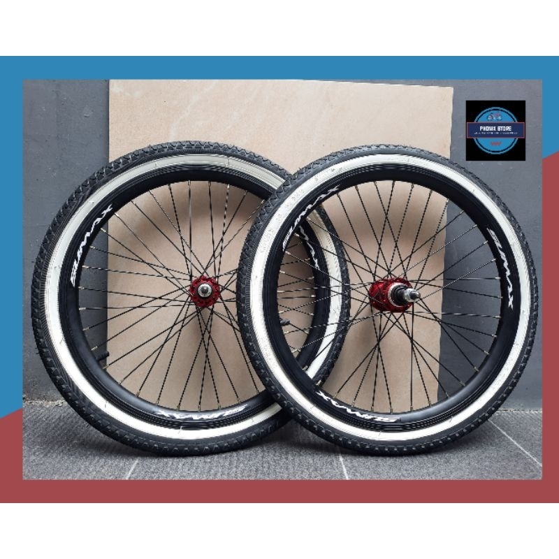 Sepasang Wheel Set 20 SUMAX 20 x 175 36 Hole × Bitex Merah Velg Jadi Pelk Jadi 20 Wheel set 20 Kompl