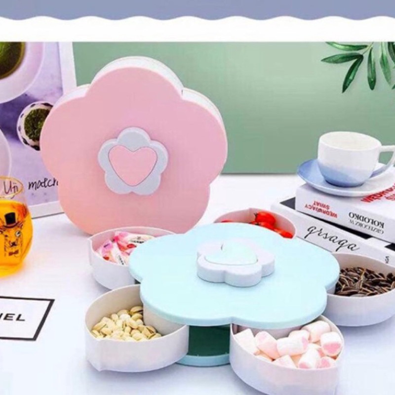 M-769 Toples Putar Bunga Mekar - Rotating Putar Toples Kue / Candy / Snack - Tempat Penyimpanan makanan Storage Box - Candy Box Souvenir Toples