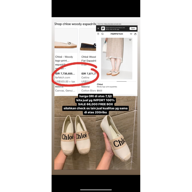 SALE CHL0E espadrilles shoes FREE BOX / SEPATU IMPORT / GROSIR SEPATU / SEPATU WANITA / SEPATU PUTIH
