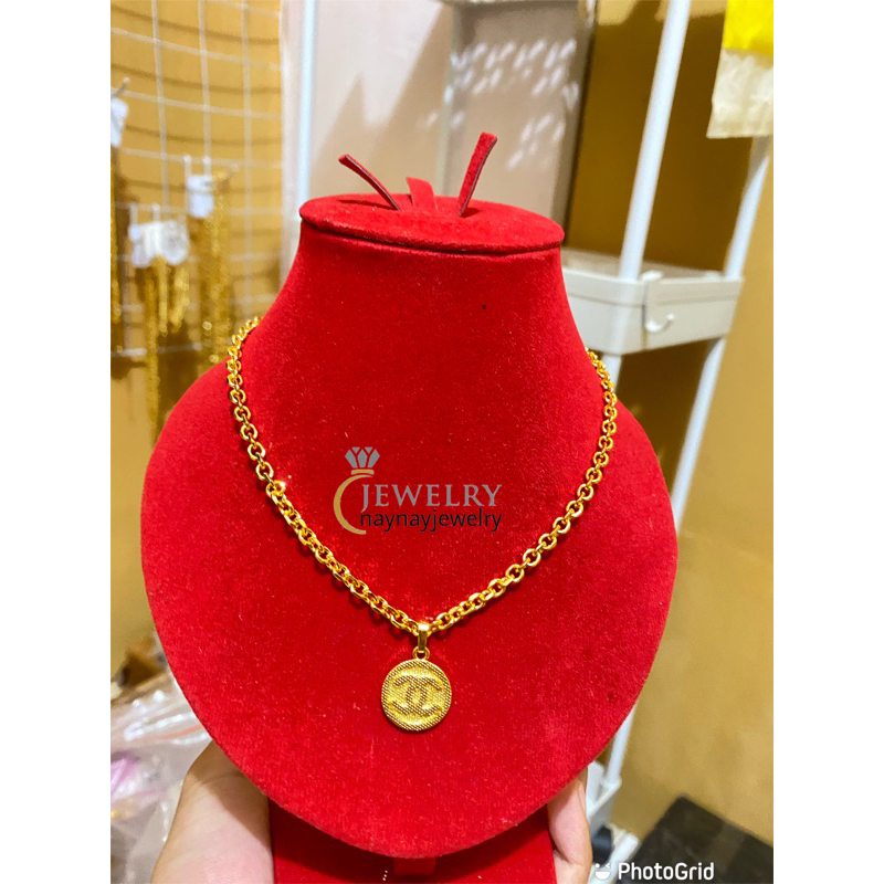 Kalung koin medan 2 suku warna 24k / cenul bulat pasir 45cm