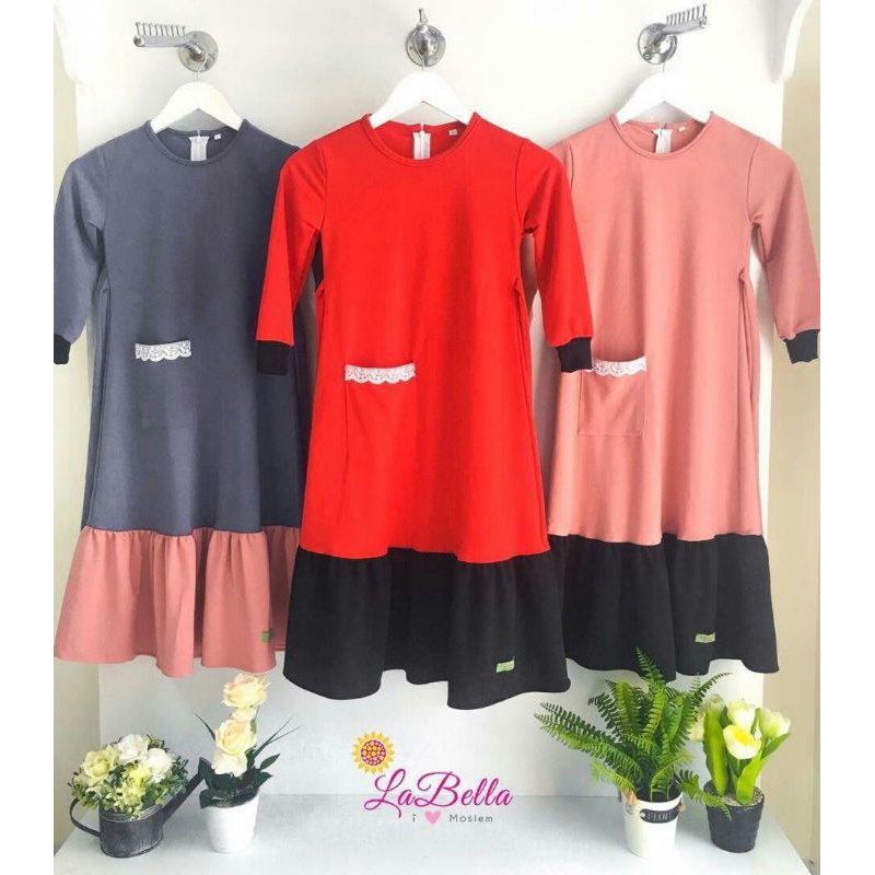 GAMIS SIMPLE POLOS ANAK PEREMPUAN USIA 2-9 TAHUN DRESS MUSLIM SET JILBAB INSTAN BAHAN BABYTERRY PREM