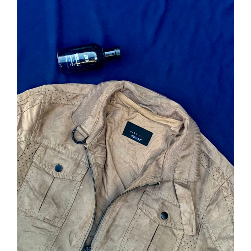 [HOT] ZARA MAN Suede Leather Brown Casual Trucker Jacket