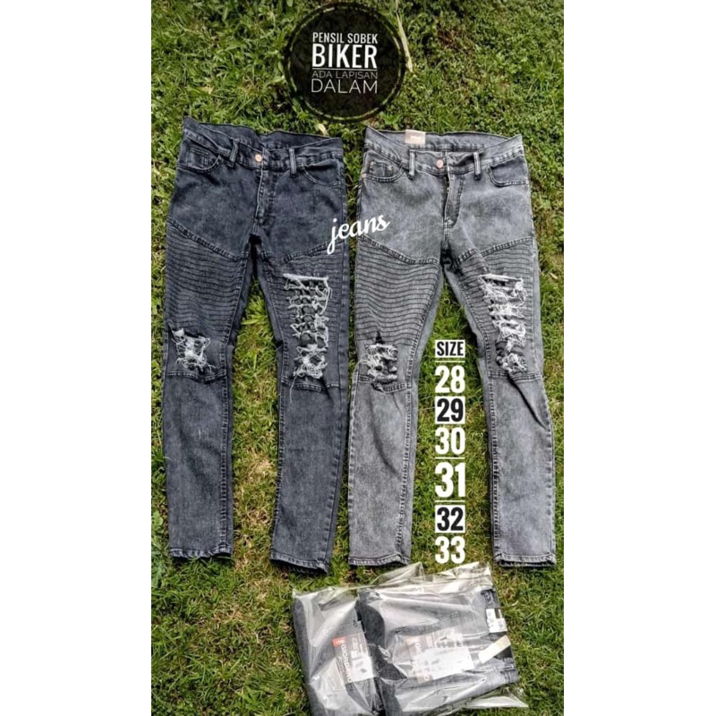 Celana panjang Jeans Pria Sobek Biker Slimfit Strech Melar Original Distro brand korean style termurah COD