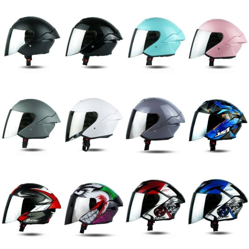 Helm Jitsu JS1 All Series Solid Motif Original | Helm Halfface Jitsu JS-1 Visor Open Venom Silver Mu