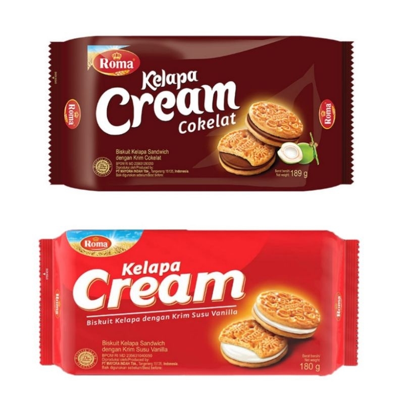 

ROMA BISCUIT/BISKUIT KELAPA CREAM COKELAT/BISKUIT KELAPA SANDWICH DENGAN KRIM COKELAT/SUSU VANILLA 189 GRAM TS