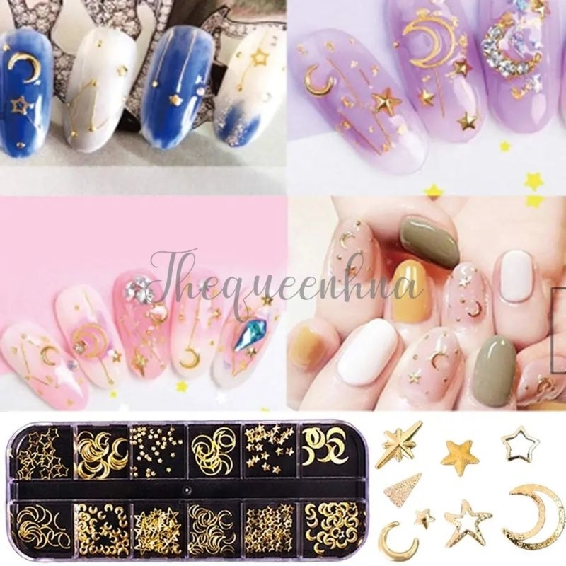 12 Sekat Hiasan Nail Art Bahan Metal Alloy Nail Art Ornament Metal Accessories