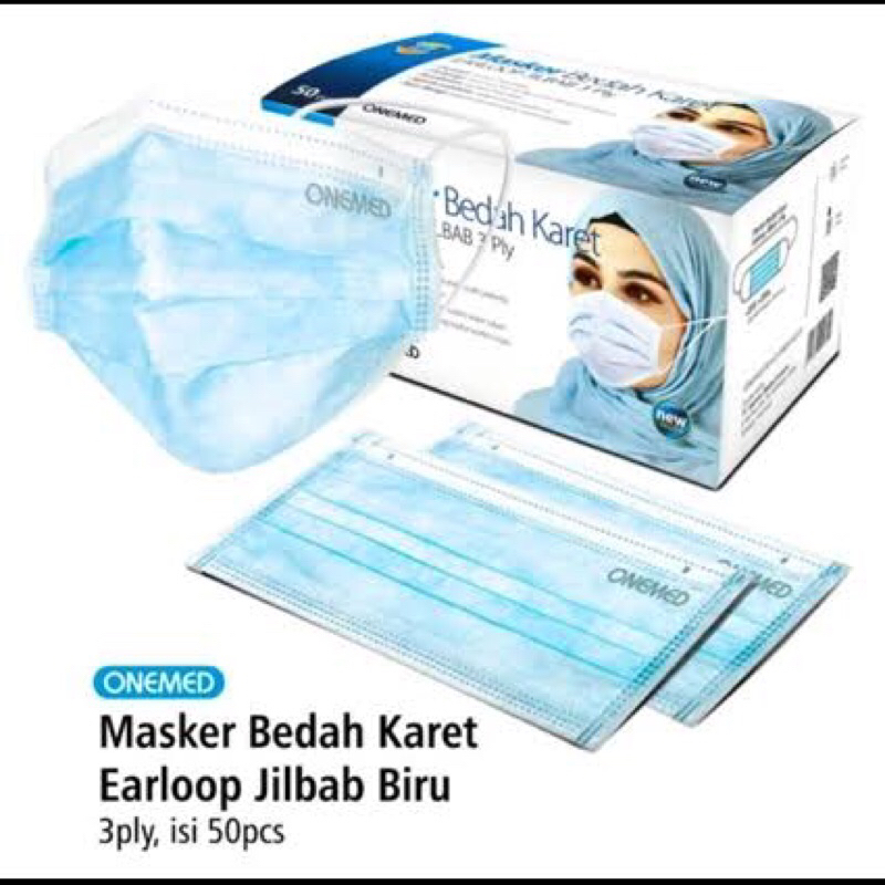 Masker Medis Hijab/Jilbab Headloop OneMed Box 50pcs Masker Hijab