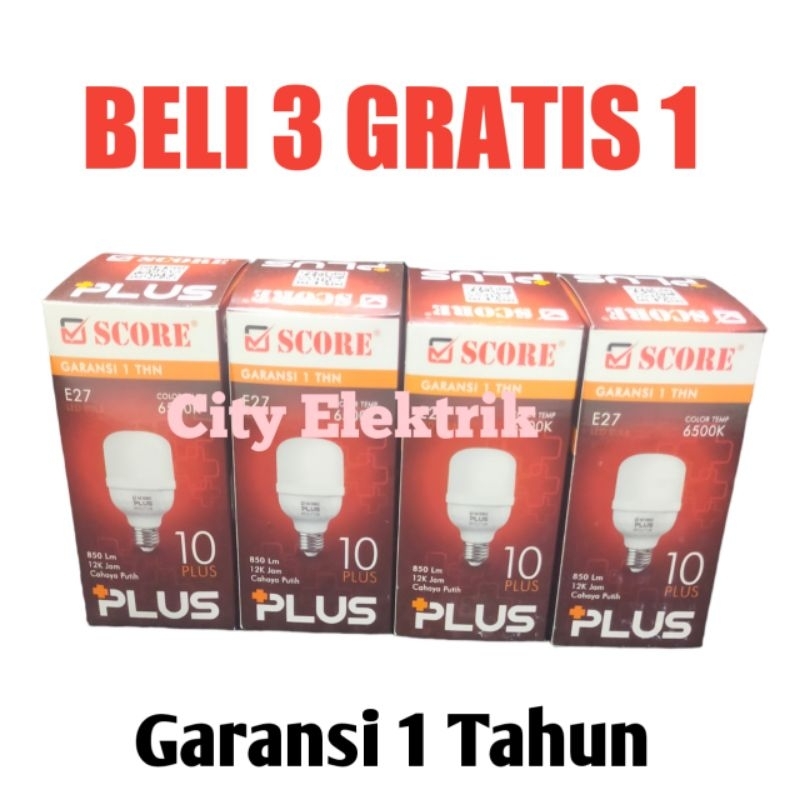 BELI 3 GRATIS 1 ( 4 pc ) Lampu LED Score Plus 10 Watt / Super Terang / Bergaransi 1 Tahun