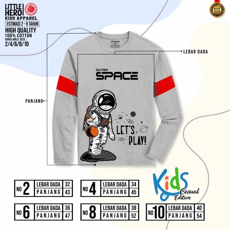 ready 2-9thn KAOS ANAK LENGAN PANJANG LITTLE HERO KAOS BOLA DINI SPACE NASA KOMBAD COMBAD