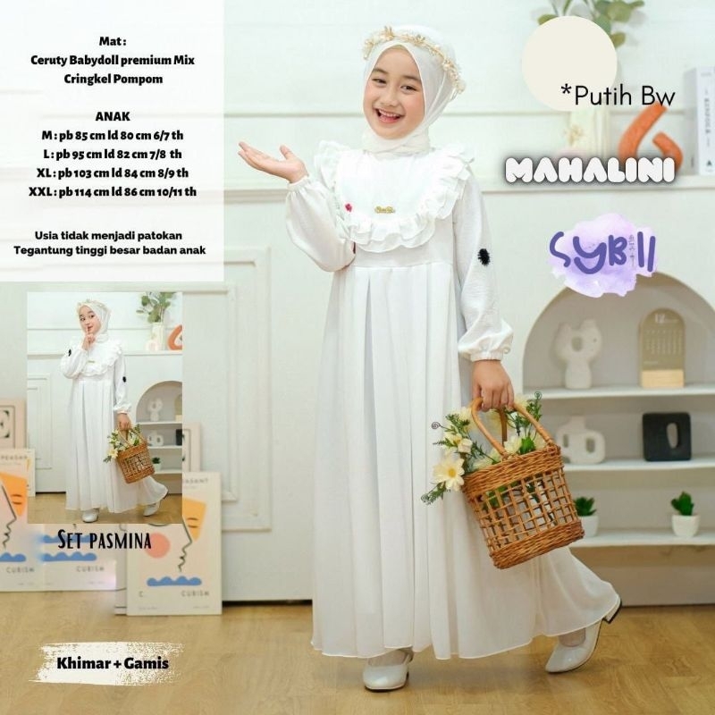 MAHALINI SET GAMIS SYARI ANAK KHUSUS PUTIH ORI