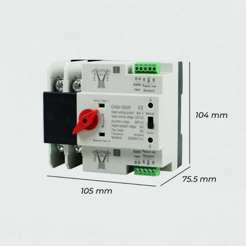 TOMZN Din Rail Power Supply Automatic Control Transfer Switch 2P - CHQ4-125/2P