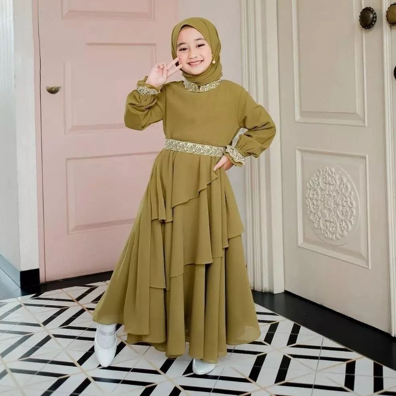 TERBARU MIKAYLA DRESS KIDS + KERUDUNG USIA 7-8 TAHUN CERUTY BABYDOL AKSEN RENDA DIBAGIAN DEPAN FULL PURING / GAMIS CANTIK ANAK / BAJU ANAK PEREREMPUAN KEKINIAN OOTD