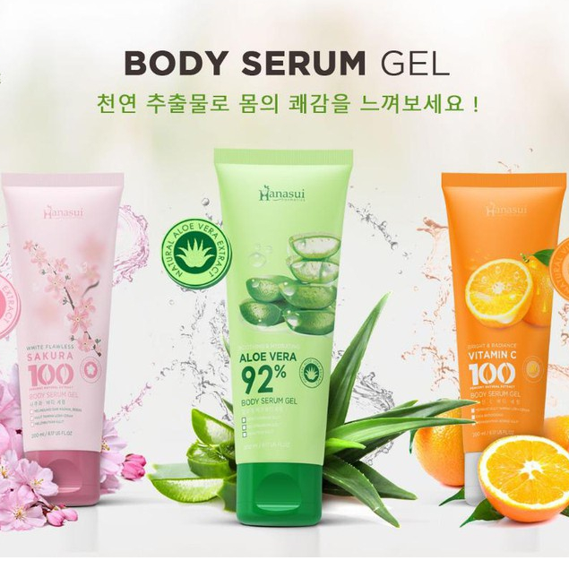 HANASUI (✔️BPOM) Body Serum Gel 200mL | Aloe Vera Vit C Sakura gel tubuh