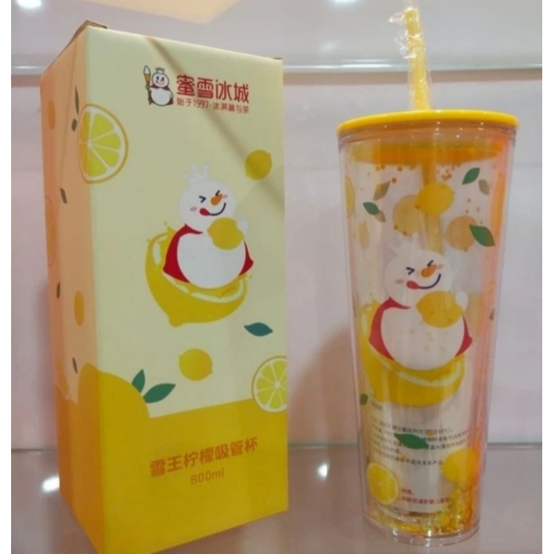 Mixue Tumbler  snow king lemon straw Cup 800 ml