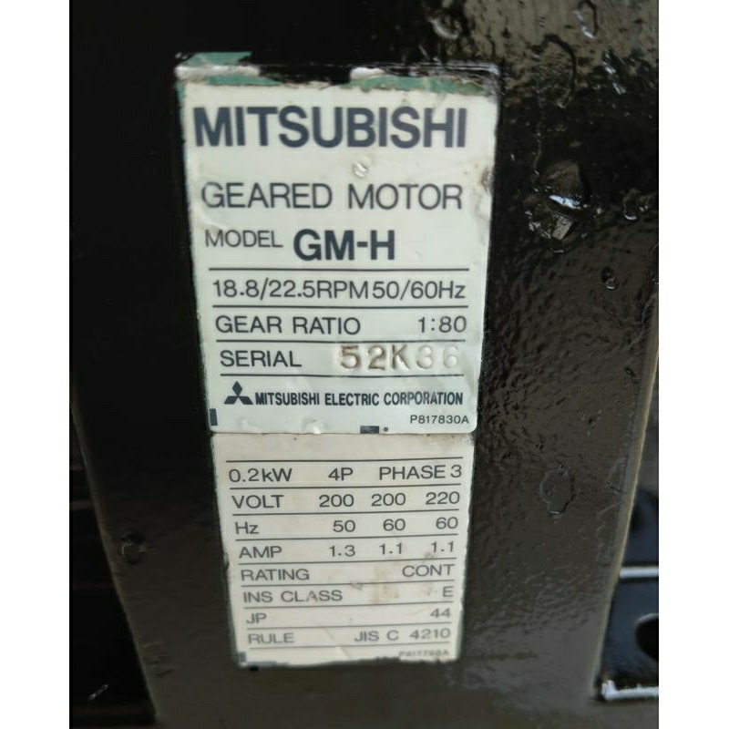 Ac Motor Gearbox MITSUBISHI Ratio 1:80 22.5Rpm