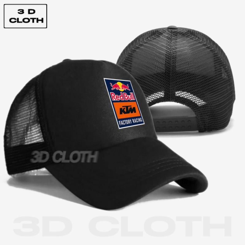 Topi Jaring Trucker Premium Racing Logo Red Bull KTM Factory Racing Trucker Baseball Pria Wanita
