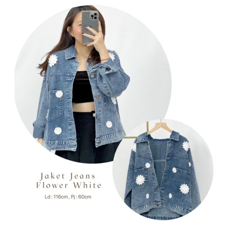 MDLV ~ Jaket Jeans Flower White Flower Rangkai Brownie