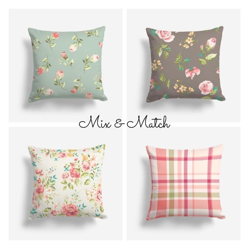 SARUNG BANTAL SOFA PRINT SET ISI 4 MIX &amp; MATCH SHABBY 40X40 CM