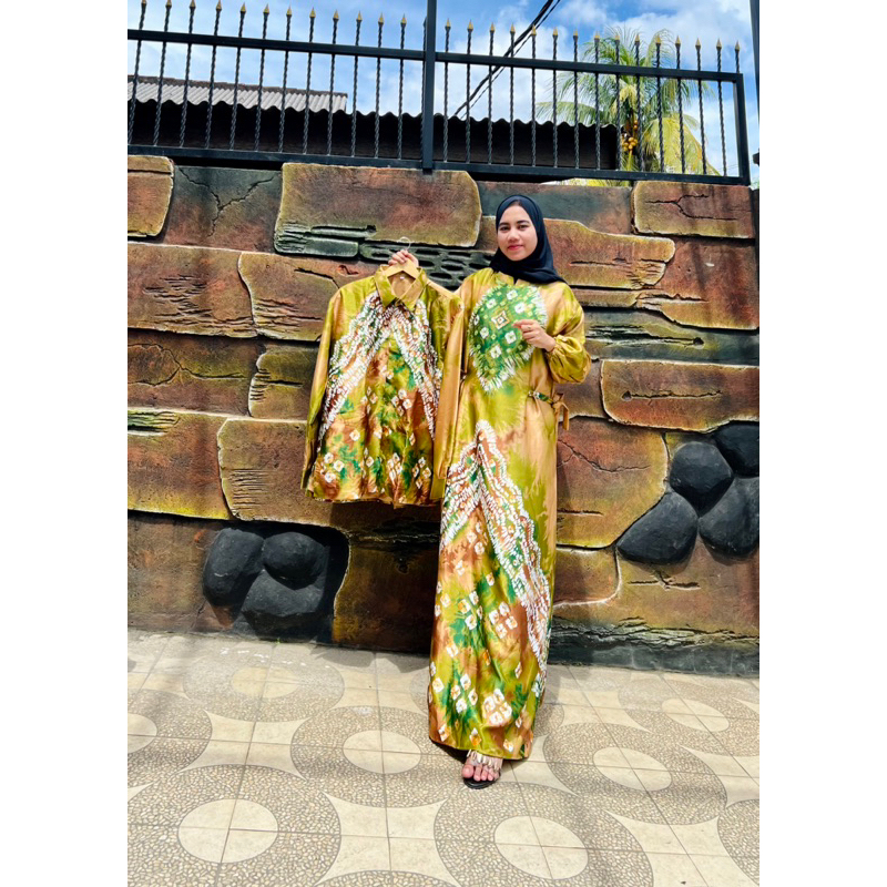 COUPLE GAMIS JUMPUTAN PALEMBANG SUTRA SILK PRINTING