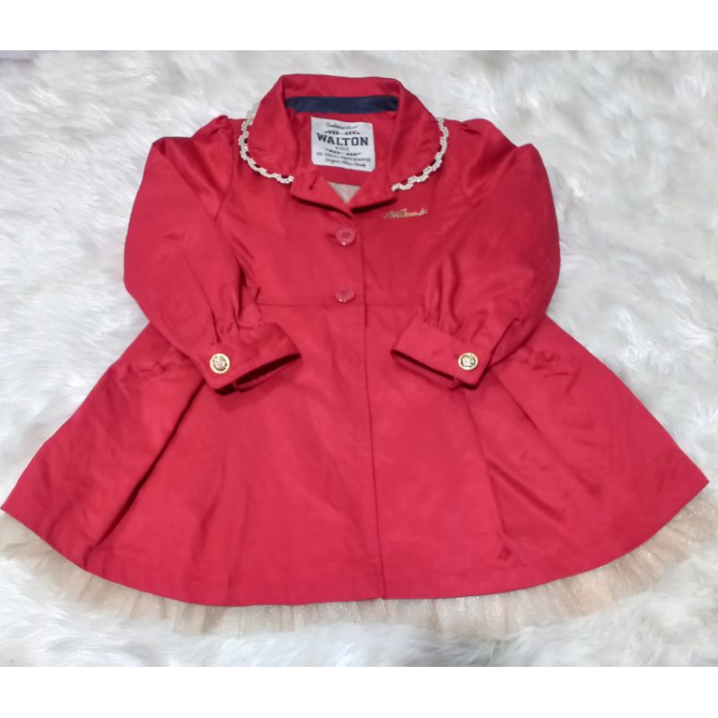Coat Anak Preloved warna merah, Thrift Coat, Baju Anak perempuan