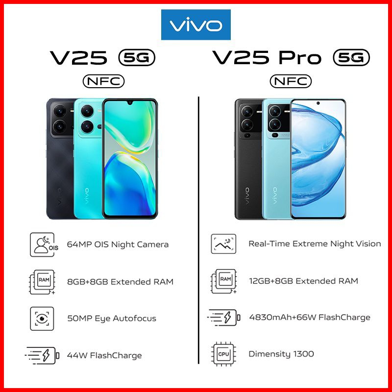 Vivo v25 5G RAM 8GB +8GB Extended ROM 256GBVivo v25 PRO 5G RAM 12GB  ROM 256GB