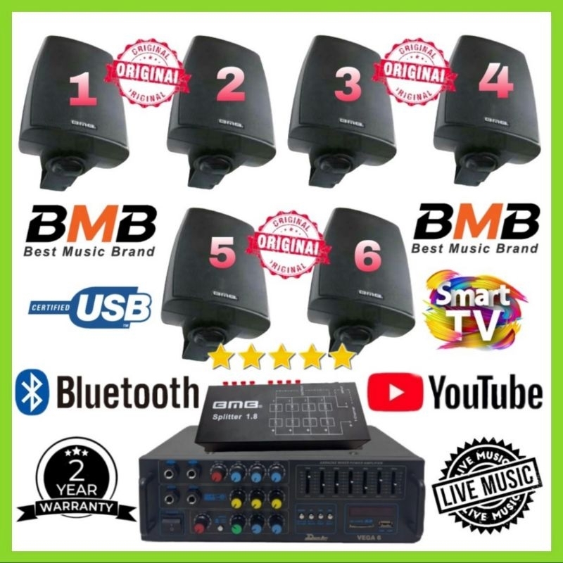 Paket Set Sound 6 Titik Speaker BMB Buat Cafe, Salon, Mesjid, mushola,Dll.!!!