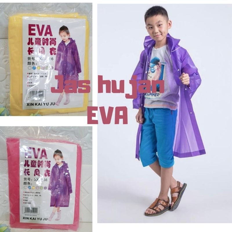 Jas hujan anak hoodie ponco lengan panjang polos jas hujan korea