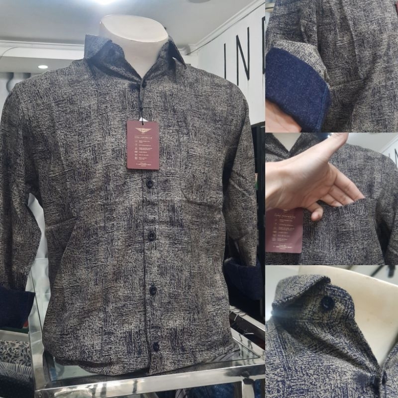 KEMEJA LENGAN PANJANG GUFO PREMIUM ♡♡ 100% ORIGINAL ☆☆ WARNA BIRU DONGKER DENGAN CORAK KUNING ☆☆ BAH