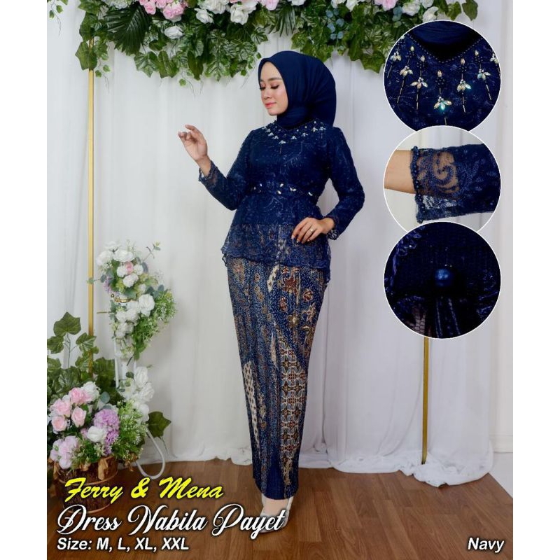 IndahKebaya • SETELAN KEBAYA WISUDA MODERN / KEBAYA NABILA PAYET KEKINIAN / BAJU LAMARAN COUPLE WISUDA KONDANGAN / WARNA BABYBLUE NAVY MAROON COKSU MOCCA WARDAH SILVER GOLD DUSTY ROSEGOLD