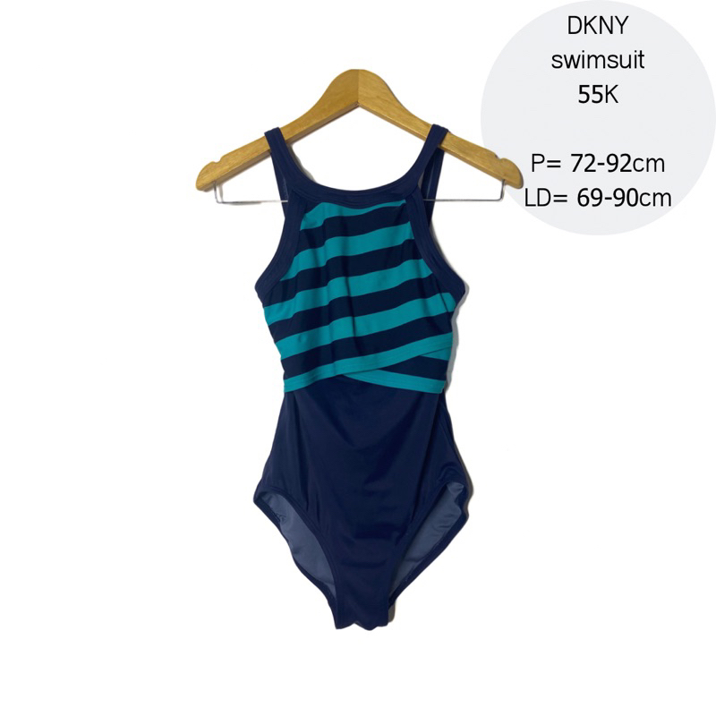 dkny baju renang one piece swimsuit garis biru dongker tosca second bekas preloved original