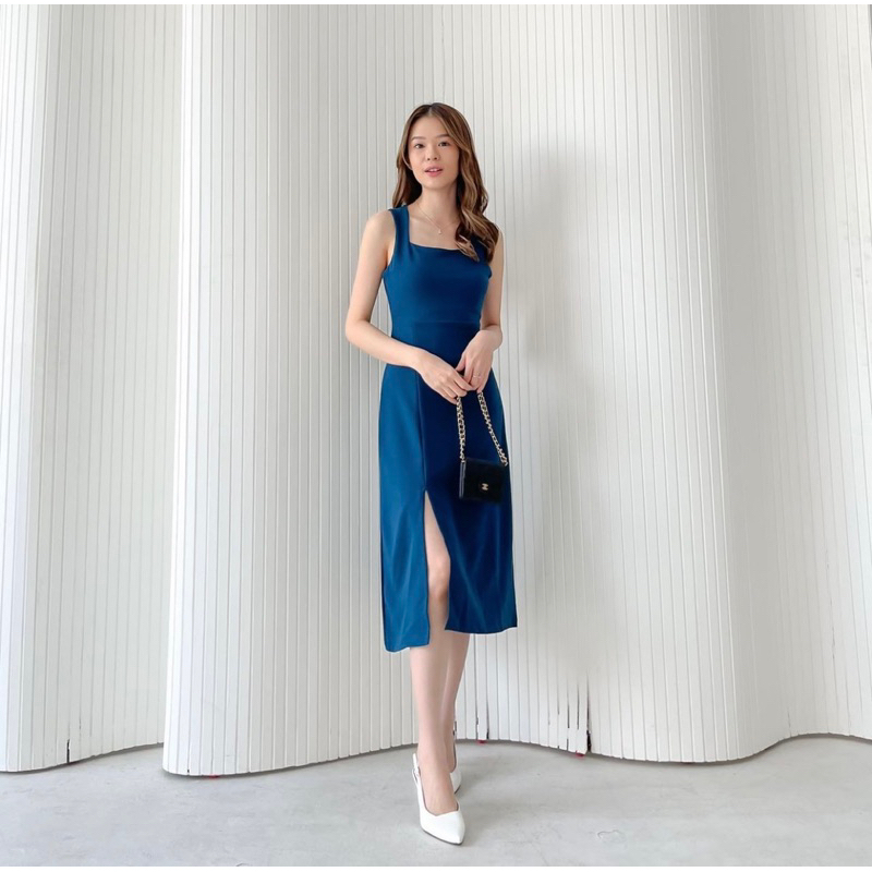 ELODIE BODYCON DRESS WITH SLIT KOREA - DRESS PESTA SEXY - MIDI DRESS KONDANGAN - GAUN FEMINIM WANITA - PREWEDDING DRESS - HADIAH / KADO ULTAH CEWEK