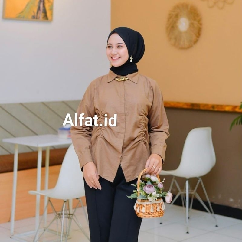 BECCA Ruched Shirt-Kemeja Linen - Kemeja Serut Wanita