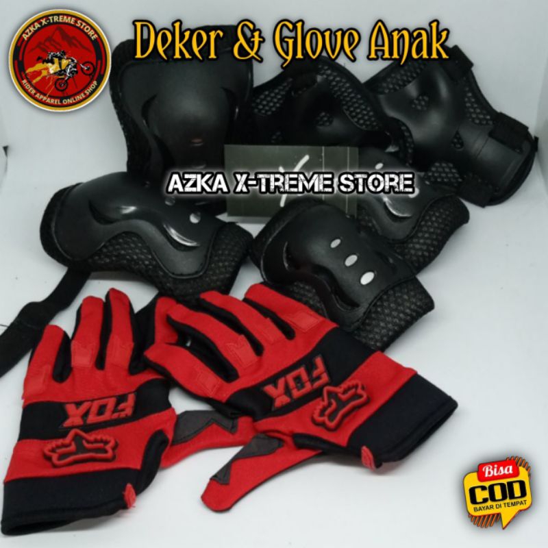 PAKET SARUNG TANGAN TRAIL DAN PROTECTOR SIKU - LUTUT ANAK