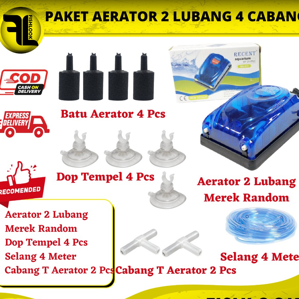 PAKET LENGKAP AERATOR 2 LUBANG CABANG 4 AKUARIUM AQUARIUM KOLAM Gelembung Udara Aquarium Airator Air