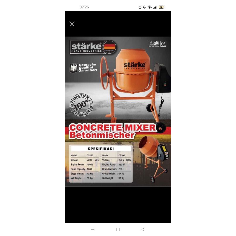 Molen mini cor 200 liter kapasitas komplit dinamo siap pakai molen mini barang import