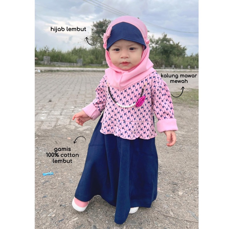 Gamis Hijab Kalung Mawar Mewah 100% cotton HANBOOK ZOYA CHLOE SYAHRINI LITTLE BEE BON Gamis Baju Muslim Hijab Lucu Fashion Anak Bayi Perempuan Cewek Terlaris Terbaru Lucu Murah