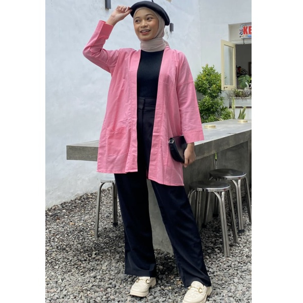 Outer Linen Oversize, Cardigan Wanita Bella