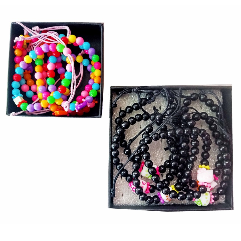 1 Lusin (12 pcs) Gelang Anak Tali Tarik seri Mote Bulat Lonjong Multiwarna